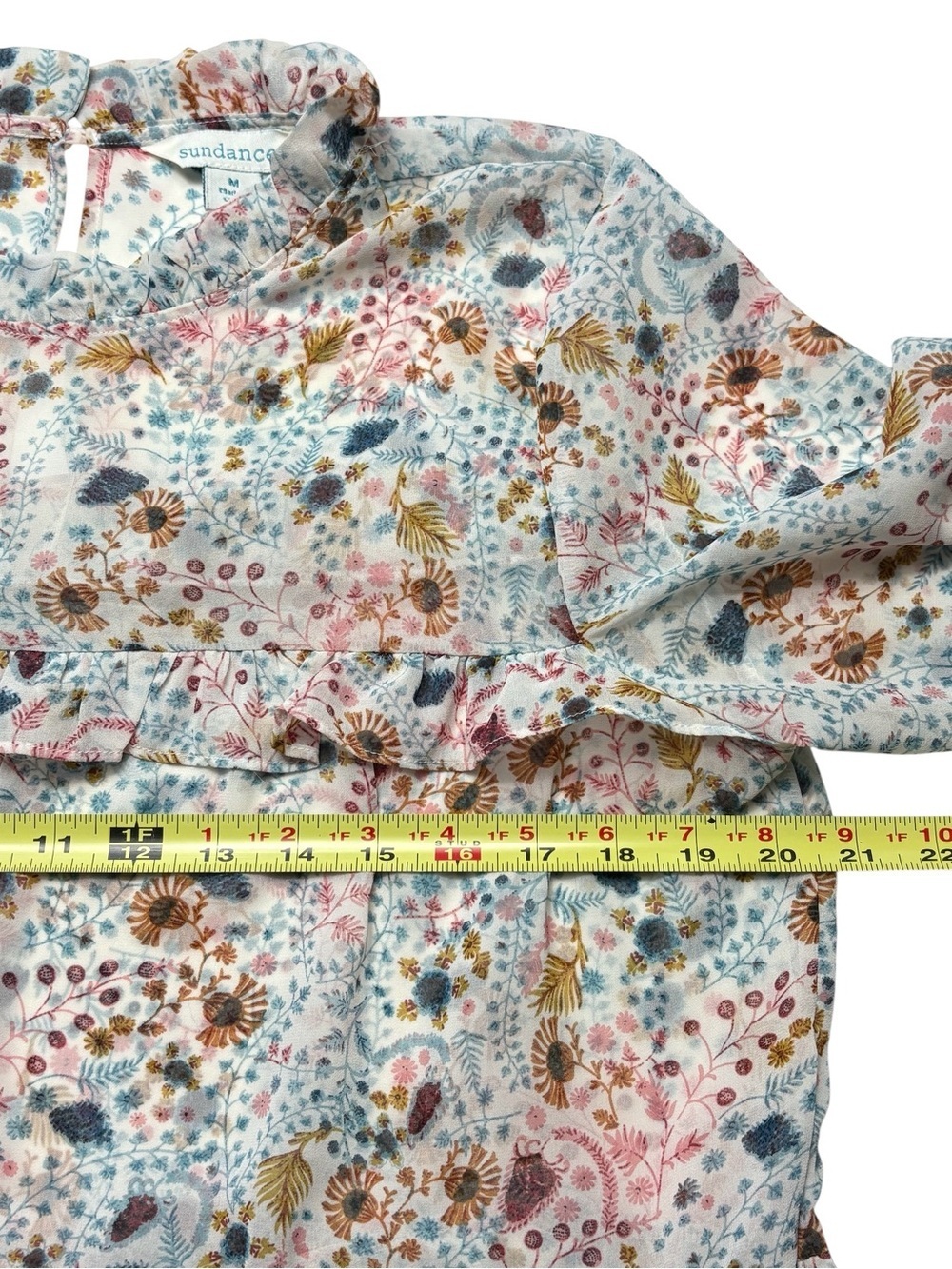 Sundance Celina Tiered Peasant Blouse - Size M - Boho Floral Sheer Ruffle Top - Picture 9 of 12